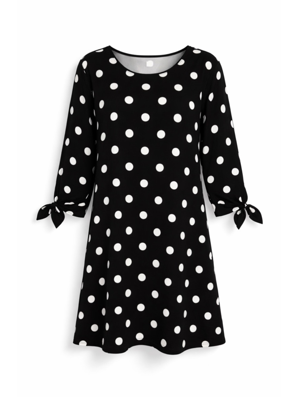 Gilli 1X Polka Dot Dress Black White Plus Size Tie Sleeve Shift Tunic Chic